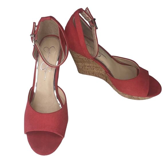 Jessica Simpson Womens 8.5M Jarella Coral Microsuede Platform Wedge Heel Sandals - Picture 1 of 12